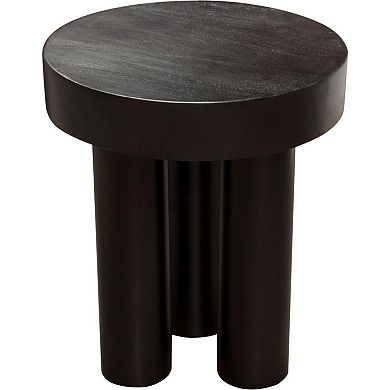 16 Inch Modern End Table, Thick Sturdy Surface, Tripod Legs, Black Wood