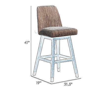 Lara 30 Inch Swivel Barstool Chair, Soft Beige Polyester, Brown Wood Legs