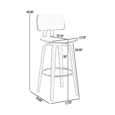 Pino 30 Inch Swivel Barstool Chair, Cream Faux Leather, Walnut Brown Wood