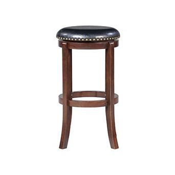 Ovi 29 Inch Swivel Bar Stool, Nailhead Trim, Walnut Brown, Faux Leather
