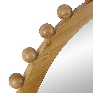 Emu 34 Inch Round Wall Mirror With Beaded Natural Brown Fir Wood Frame