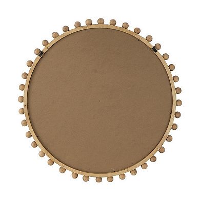 Emu 34 Inch Round Wall Mirror With Beaded Natural Brown Fir Wood Frame