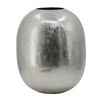 Chan 13 Inch Modern Metal Vase, Curved Round Shape, Metallic Silver Finish