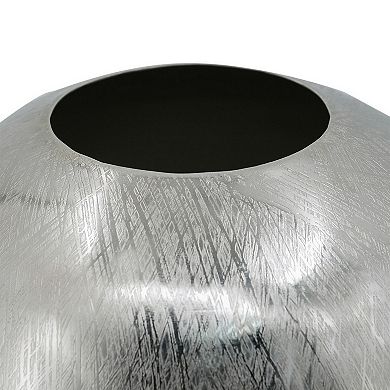 Chan 13 Inch Modern Metal Vase, Curved Round Shape, Metallic Silver Finish