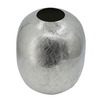 Chan 13 Inch Modern Metal Vase, Curved Round Shape, Metallic Silver Finish