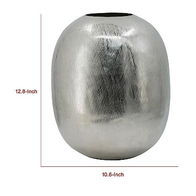 Chan 13 Inch Modern Metal Vase, Curved Round Shape, Metallic Silver Finish