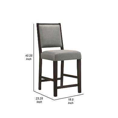 Nimi 25 Inch Counter Height Stool, Set Of 2, Welt Trim, Gray Fabric, Brown