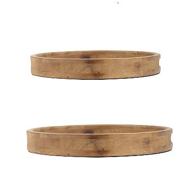 18, 15 Inch Round Decorative Tray, Marble Effect, Brown Fir Wood Frame