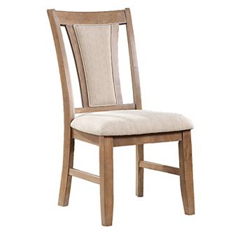 Mana 20 Inch Wood Dining Chair, Set Of 2, Beige Fabric, Rich Brown Frame