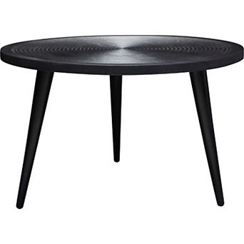 Vio 29 Inch Round Coffee Table, Embossed Surface Patterning, Black Wood