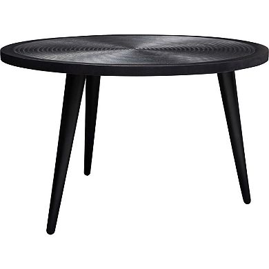 Vio 29 Inch Round Coffee Table, Embossed Surface Patterning, Black Wood