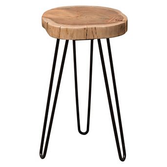 23 Inch Side End Table, Hairpin Legs, Natural Brown Acacia Wood, Black Base