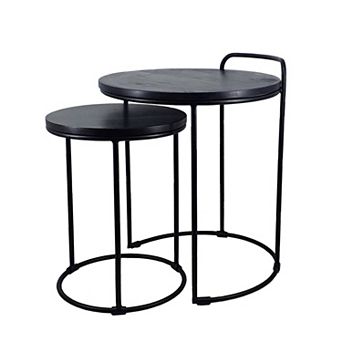 18, 22 Inch Round Nesting End Tables Set Of 2, Mango Wood, Set Of 2, Black