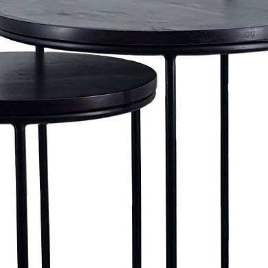 18, 22 Inch Round Nesting End Tables Set Of 2, Mango Wood, Set Of 2, Black