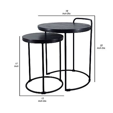 18, 22 Inch Round Nesting End Tables Set Of 2, Mango Wood, Set Of 2, Black