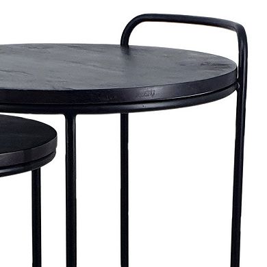 18, 22 Inch Round Nesting End Tables Set Of 2, Mango Wood, Set Of 2, Black
