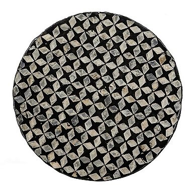 20 Inch Capiz Accent Stool Table, Cylindrical Geometric, Silver, Black