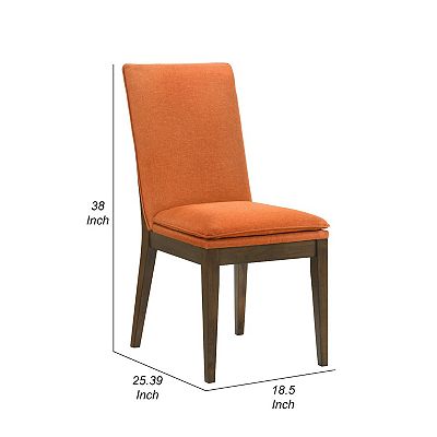 Kiq 26 Inch Set Of 2 Dining Chairs Walnut Brown Rubberwood Frame Orange