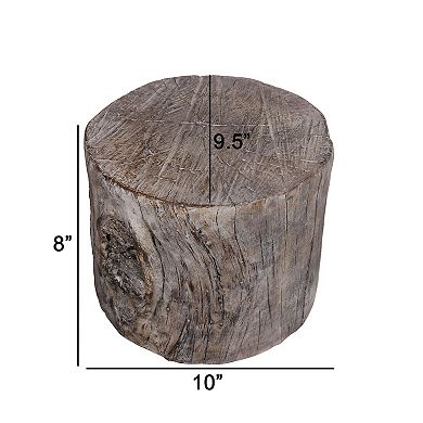 9 Inch Cement Stool Table, Tree Stump Design, Round Top, Classic Brown