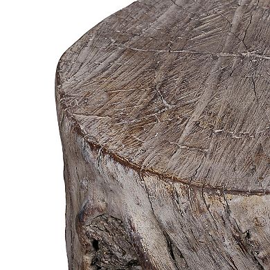 9 Inch Cement Stool Table, Tree Stump Design, Round Top, Classic Brown