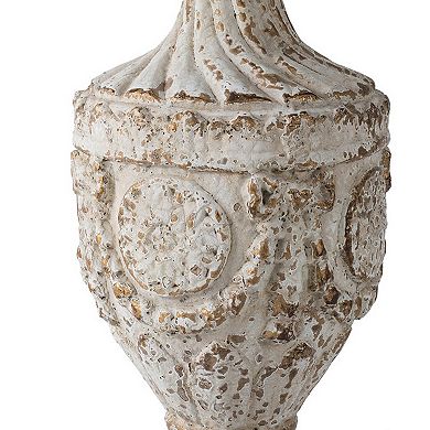31 Inch Round Accent Side Table, Fir Wood, Engraved, Brown, Antique White