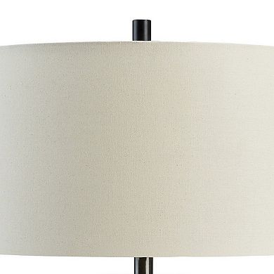 31 Inch Table Lamp, Vintage Pewter Hexagonal Metal Base, Fabric Drum Shade