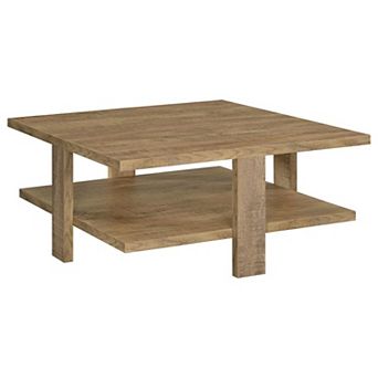 Dew 36 Inch Side Coffee Table, Lower Shelf, Engineered Wood, Mango Brown