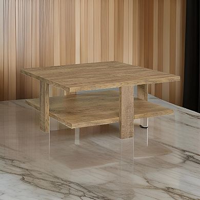 Dew 36 Inch Side Coffee Table, Lower Shelf, Engineered Wood, Mango Brown