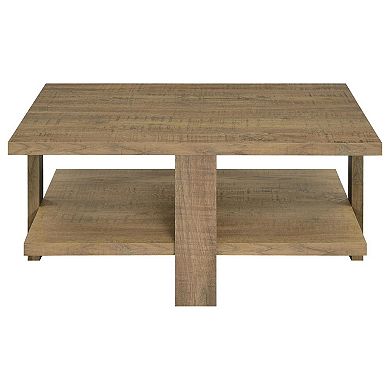 Dew 36 Inch Side Coffee Table, Lower Shelf, Engineered Wood, Mango Brown