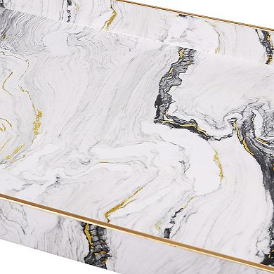 19, 18 Inch Set Of 2 Modern Decorative Trays With Rims, Black And White