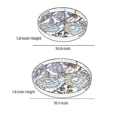 2 Piece Modern Decorative Trays, Round Plastic Frame, Sunflower Motifs