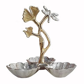 Keva 9 Inch Decorative Bowl, Curved Leaf Design, 2 Tone Gold, Silver Finish