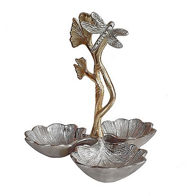 Keva 9 Inch Decorative Bowl, Curved Leaf Design, 2 Tone Gold, Silver Finish