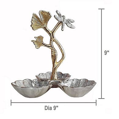 Keva 9 Inch Decorative Bowl, Curved Leaf Design, 2 Tone Gold, Silver Finish