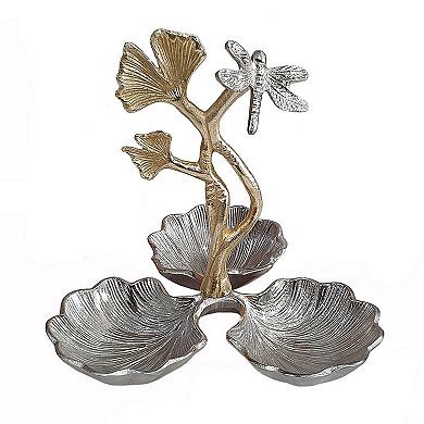 Keva 9 Inch Decorative Bowl, Curved Leaf Design, 2 Tone Gold, Silver Finish