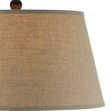 Buen 28 Inch Hydrocal Table Lamp, Drum Shade, Urn Base, Gray Rust Frost