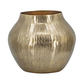 Kria 13 Inch Modern Vase, Curved Shape, Hammered Texture, Gold Metal Finish