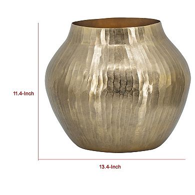 Kria 13 Inch Modern Vase, Curved Shape, Hammered Texture, Gold Metal Finish