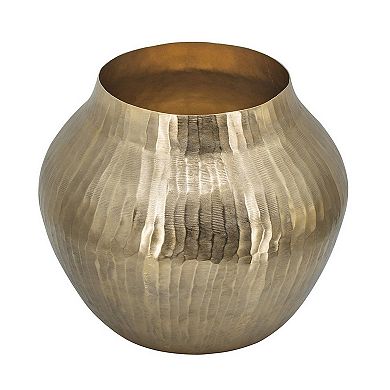 Kria 13 Inch Modern Vase, Curved Shape, Hammered Texture, Gold Metal Finish