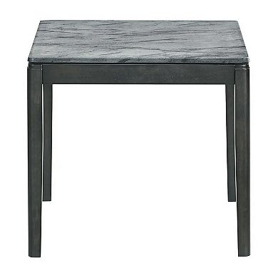 Kyo 24 Inch End Table, Gray Faux Marble Top, Sandy Texturing, Black Legs