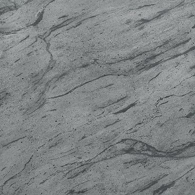 Kyo 24 Inch End Table, Gray Faux Marble Top, Sandy Texturing, Black Legs