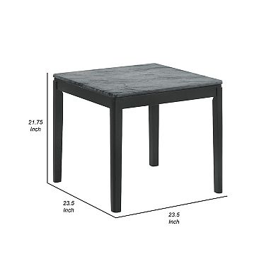 Kyo 24 Inch End Table, Gray Faux Marble Top, Sandy Texturing, Black Legs
