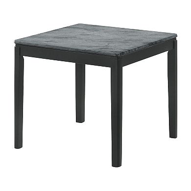 Kyo 24 Inch End Table, Gray Faux Marble Top, Sandy Texturing, Black Legs
