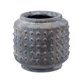 8 Inch Ceramic Planter, Round Curved Bubbled Texture, Weathered Gray Finish