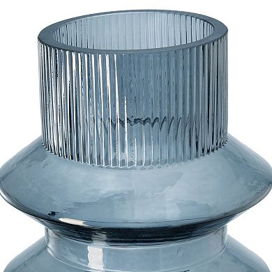 Rae Set Of 2 Glass Vases, Tall Round Cylinders, Smokey Blue, Clear Finish