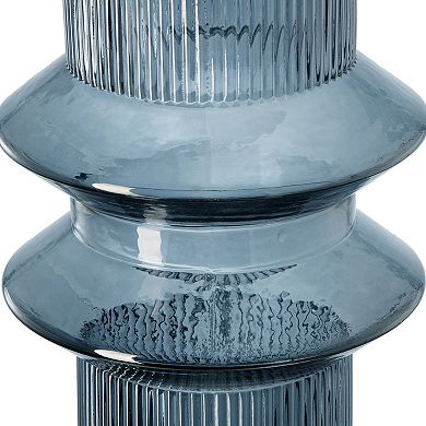 Rae Set Of 2 Glass Vases, Tall Round Cylinders, Smokey Blue, Clear Finish