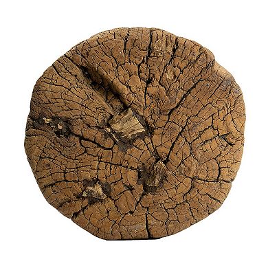 14 Inch Stool Table, Rustic Style, Tree Log Design, Distressed Wood Brown