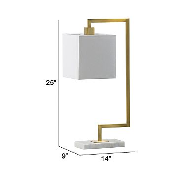 25 Inch Modern Geometric Table Lamp, Square Shade, White Marble Base, Gold