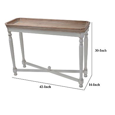 Fin 42 Inch Console Accent Table, Tray Top, Fir Wood, White, Brown