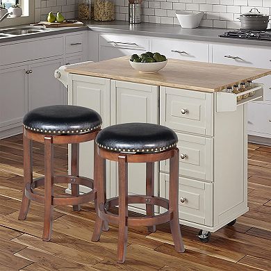 Ovi 24 Inch Wooden Swivel Counter Stool, Faux Leather Seat, Walnut Brown